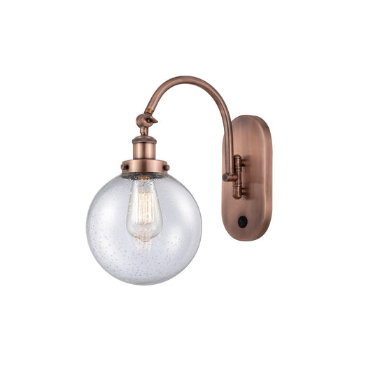 Innovations Beacon 8in 1-Light Swing Arm Lamp | Industrial Antique Copper Steel and Seedy Glass | Bedroom & Living Room Reading | Model 918-1W-AC-G204-8