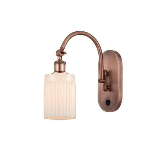 Innovations Hadley 1-Light Wall Sconce | Industrial Antique Copper Steel and Matte White Ribbed Glass | Bedroom & Hallway Accent | Model 918-1W-AC-G341