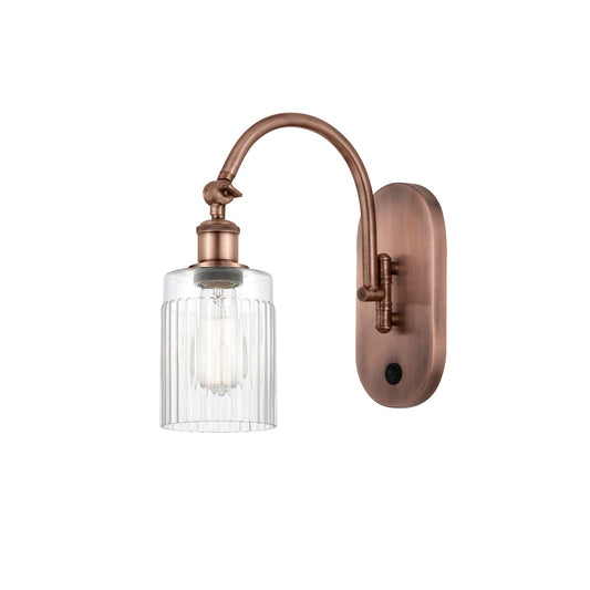 Innovations Hadley 1-Light Wall Sconce | Industrial Antique Copper Steel and Clear Ribbed Glass | Bedroom & Hallway Accent Light | Model 918-1W-AC-G342