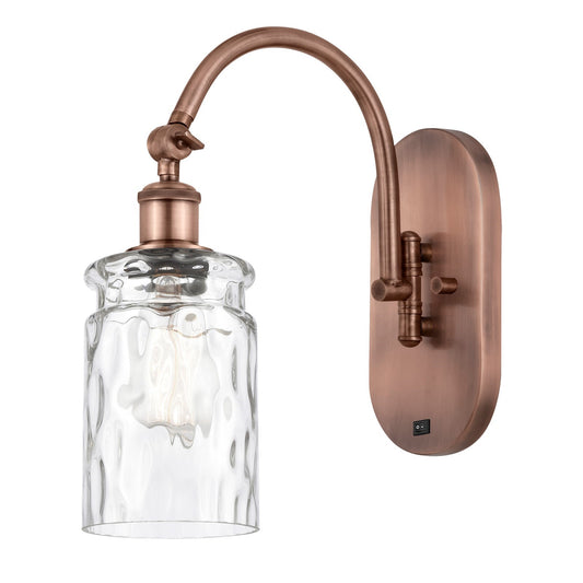 Innovations Candor 1-Light Wall Sconce | Industrial Antique Copper Steel and Clear Waterglass Ribbed Glass | Bedroom & Hallway | Model 918-1W-AC-G352
