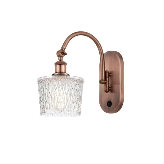 Innovations Niagara 6.5in 1-Light Wall Sconce | Industrial Antique Copper Steel and Clear Textured Glass | Bedroom & Hallway Accent | Model 918-1W-AC-G402