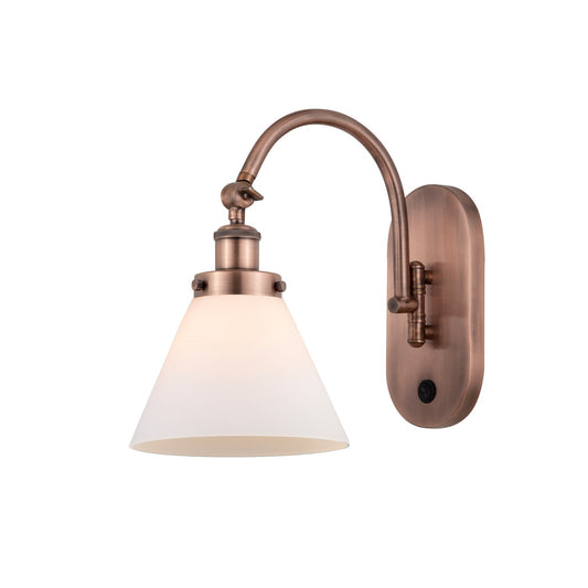 Innovations Cone 8in 1-Light Swing Arm Sconce | Industrial Antique Copper and Matte White Frosted Glass | Bedroom Reading & Living | Model 918-1W-AC-G41