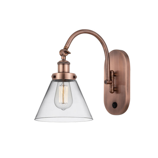 Innovations Cone 8in 1-Light Swing Arm Lamp | Industrial Antique Copper Steel and Clear Glass | Bedroom & Living Room Reading | Model 918-1W-AC-G42-LED