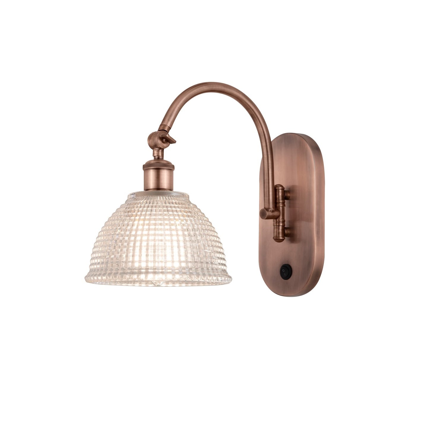 Innovations Arietta 8in 1-Light Wall Sconce | Industrial Antique Copper Steel and Clear Dome Glass | Hallway & Bathroom | 8 x 12 in | Model 918-1W-AC-G422