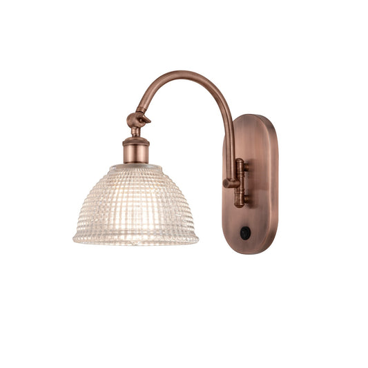 Innovations Arietta 8in 1-Light Wall Sconce | Industrial Antique Copper Steel and Clear Dome Glass | Hallway & Bathroom | 8 x 12 in | Model 918-1W-AC-G422
