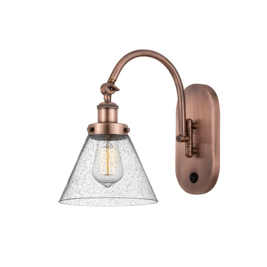 Innovations Cone 8in 1-Light Swing Arm Lamp | Industrial Antique Copper Steel and Seedy Glass | Bedroom & Living Room Reading Light | Model 918-1W-AC-G44