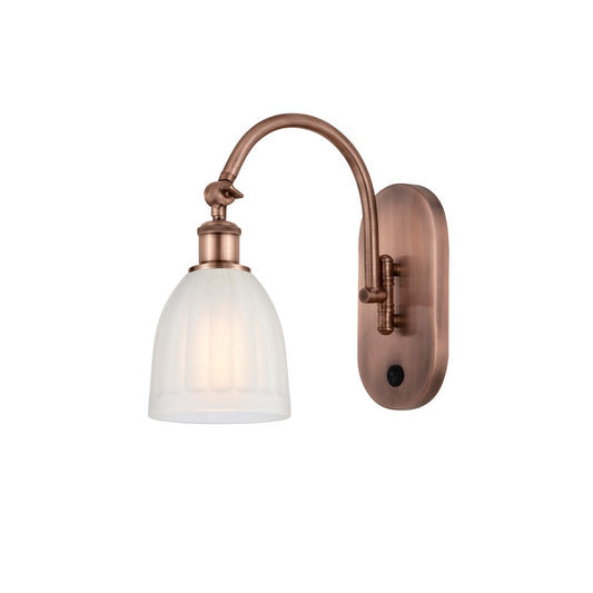 Innovations Brookfield 6in 1-Light Wall Sconce | Industrial Antique Copper Steel and White Frosted Glass | Hallway & Bathroom | Model 918-1W-AC-G441