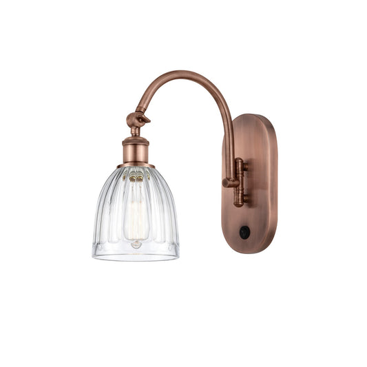 Innovations Brookfield 6in 1-Light Wall Sconce | Industrial Antique Copper Steel and Clear Ribbed Glass | Hallway & Bathroom | Model 918-1W-AC-G442