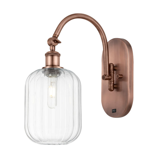Innovations Preston Cylinder 6.75in 1-Light Wall Sconce | Industrial Antique Copper Steel and Clear Glass | Hallway & Bathroom | Model 918-1W-AC-G460-7CL
