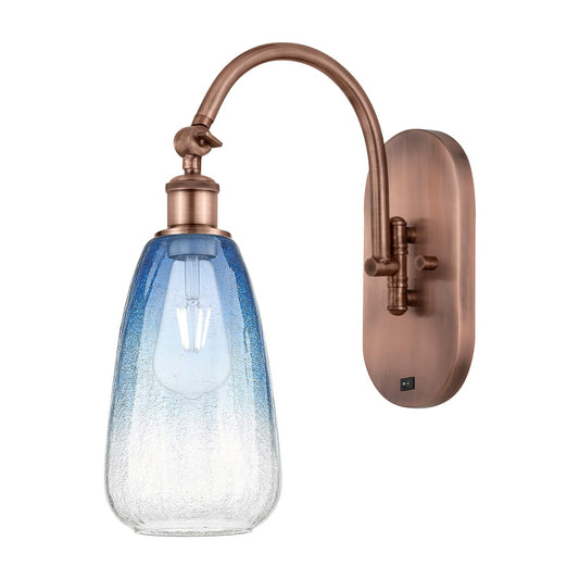 Innovations Brookhaven Almond 6in 1-Light Wall Sconce | Industrial Antique Copper and Sapphire Blue Glass | Hallway & Bedroom | Model 918-1W-AC-G480-6SB