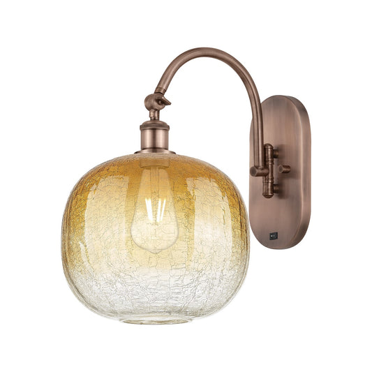 Innovations Brookhaven Sphere 10.5in 1-Light Wall Sconce | Industrial Antique Copper and Amber Glass | Living Room & Dining | Model 918-1W-AC-G481-10AM