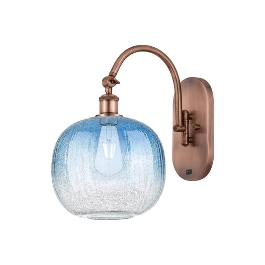 Innovations Brookhaven Sphere 10.5in 1-Light Wall Sconce | Industrial Antique Copper and Sapphire Blue Glass | Hallway & | Model 918-1W-AC-G481-10SB