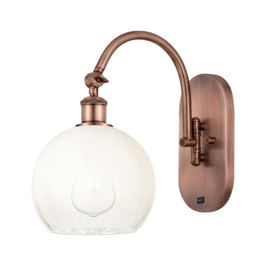 Innovations Brookhaven Globe 7.88in 1-Light Wall Sconce | Industrial Antique Copper and Opal Glass | Hallway & Bathroom Accent | Model 918-1W-AC-G483-8OP