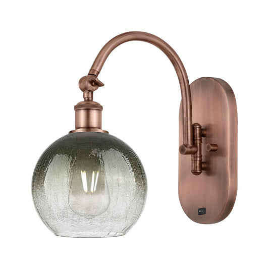 Innovations Brookhaven Globe 8in 1-Light Wall Sconce | Industrial Antique Copper and Slate Glass | Hallway & Bedroom Accent | Model 918-1W-AC-G483-8SL