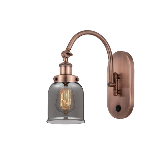 Innovations Bell 1-Light Swing Arm Wall Sconce | Industrial Antique Copper Steel and Light Smoke Glass | Bedroom & Living Room | Model 918-1W-AC-G53-LED