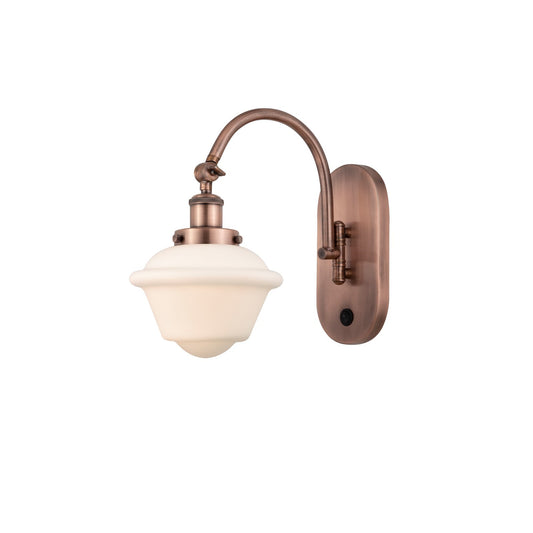 Innovations Oxford 7.5in 1-Light Swing Arm Lamp | Traditional Antique Copper Steel and Matte White Glass | Bedroom & Living Room | Model 918-1W-AC-G531