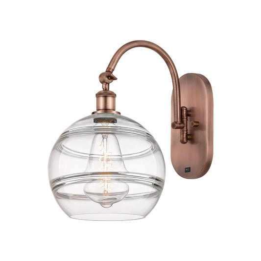 Innovations Rochester 10in 1-Light Wall Sconce | Industrial Antique Copper Steel and Clear Glass | Hallway & Bathroom Accent | Model 918-1W-AC-G556-10CL
