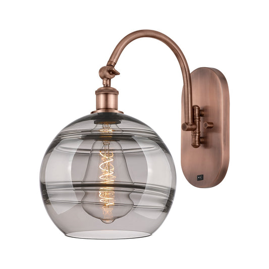 Innovations Rochester 10in 1-Light Wall Sconce | Industrial Antique Copper Steel and Light Smoke Glass | Hallway & Bathroom | Model 918-1W-AC-G556-10SM