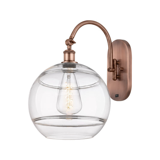 Innovations Rochester 12in 1-Light Wall Sconce | Industrial Antique Copper Steel and Clear Glass | Hallway & Bathroom Accent | Model 918-1W-AC-G556-12CL