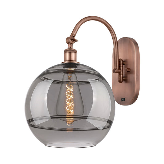 Innovations Rochester 12in 1-Light Wall Sconce | Industrial Antique Copper Steel and Light Smoke Glass | Hallway & Bathroom | Model 918-1W-AC-G556-12SM