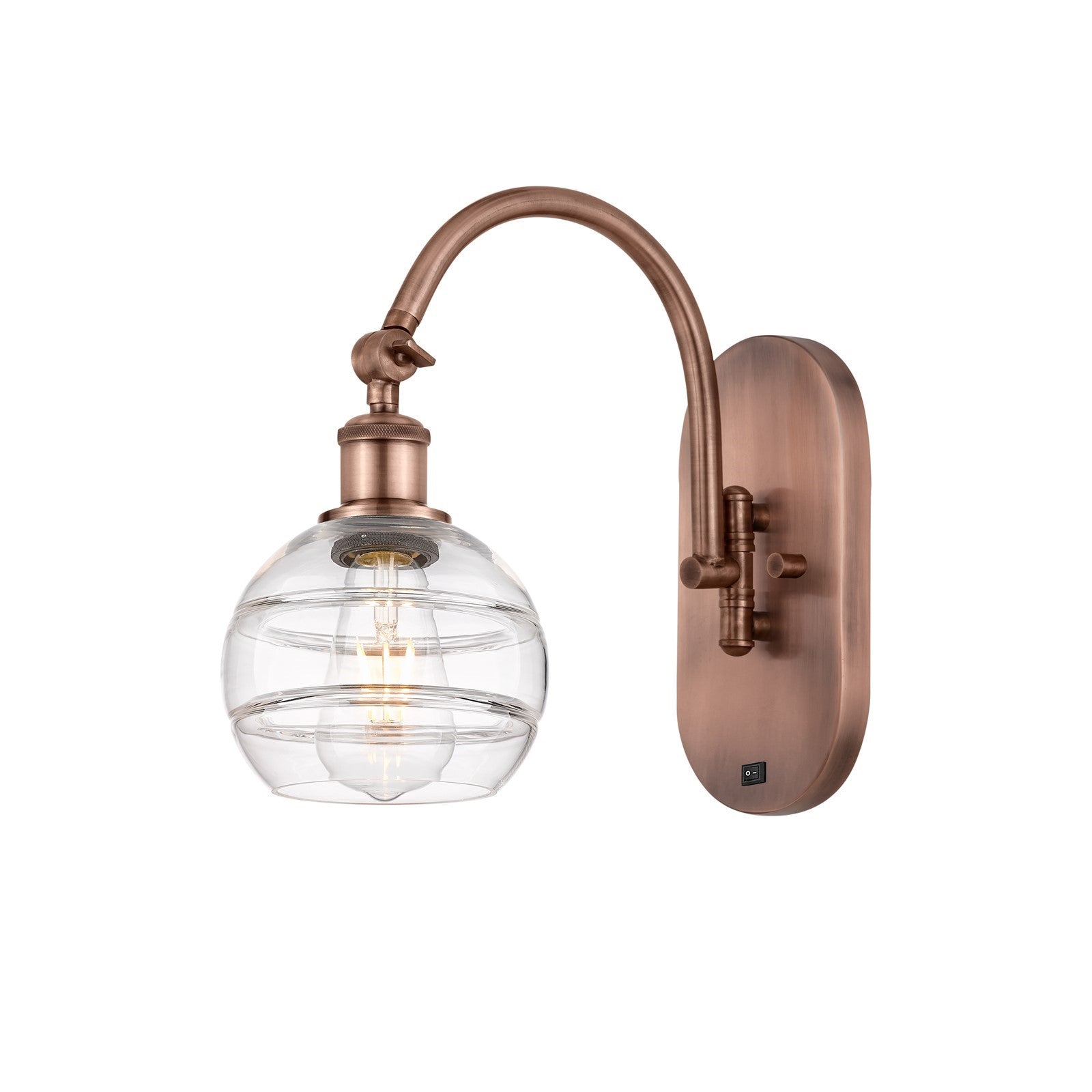 Innovations Rochester 6in 1-Light Wall Sconce | Industrial Antique Copper Steel and Clear Glass | Hallway & Bathroom Accent | Model 918-1W-AC-G556-6CL