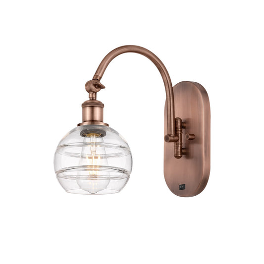 Innovations Rochester 6in 1-Light Wall Sconce | Industrial Antique Copper Steel and Clear Glass | Hallway & Bathroom Accent | Model 918-1W-AC-G556-6CL
