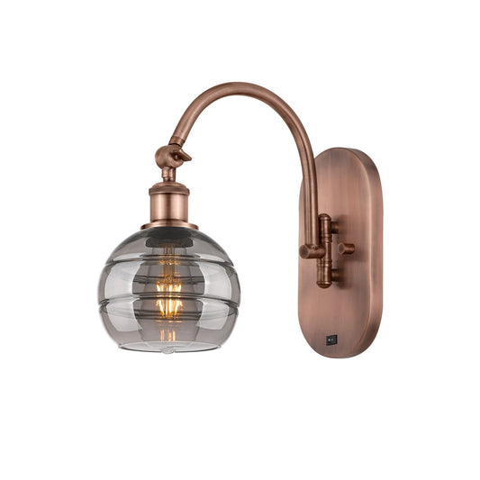 Innovations Rochester 6in 1-Light Wall Sconce | Industrial Antique Copper Steel and Light Smoke Glass | Hallway & Bathroom | Model 918-1W-AC-G556-6SM
