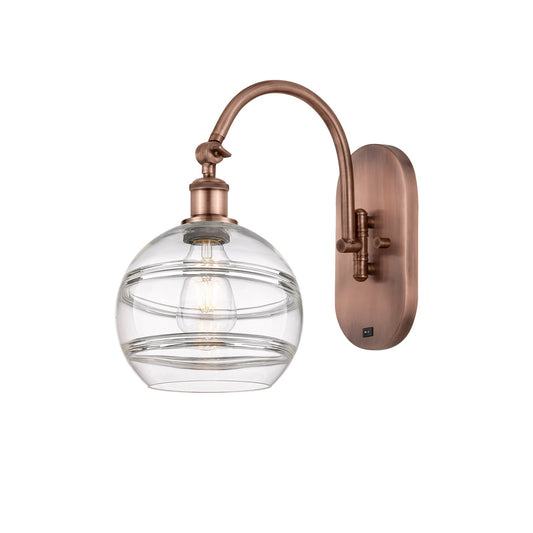 Innovations Rochester 8in 1-Light Wall Sconce | Industrial Antique Copper Steel and Clear Glass | Hallway & Bathroom Accent | Model 918-1W-AC-G556-8CL
