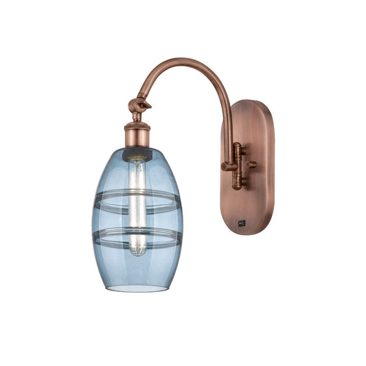 Innovations Vaz 6in 1-Light Wall Sconce | Industrial Antique Copper Steel and Blue Glass | Bedroom & Hallway Accent | Model 918-1W-AC-G557-6BL