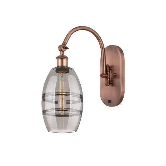 Innovations Vaz 6in 1-Light Wall Sconce | Industrial Antique Copper Steel and Light Smoke Glass | Bedroom & Hallway Accent | Model 918-1W-AC-G557-6SM