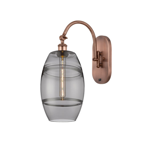 Innovations Vaz 8in 1-Light Wall Sconce | Industrial Antique Copper Steel and Light Smoke Glass | Bedroom & Hallway Accent | Model 918-1W-AC-G557-8SM