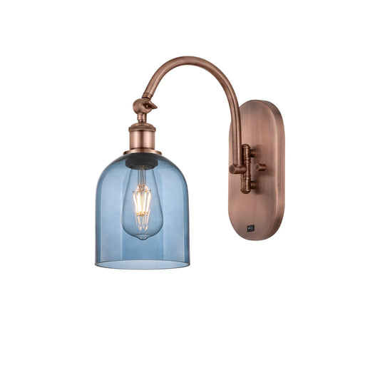 Innovations Bella 5.5in 1-Light Wall Sconce | Industrial Antique Copper Steel and Blue Glass | Bedroom & Hallway Accent | Model 918-1W-AC-G558-6BL