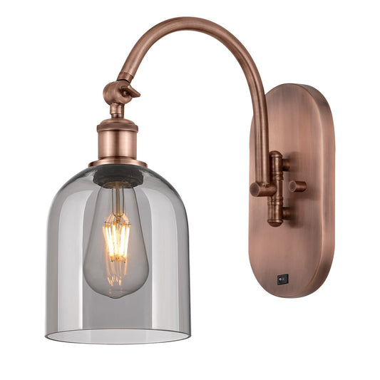 Innovations Bella 6in 1-Light Wall Sconce | Industrial Antique Copper and Light Smoke Glass | Bedroom & Hallway Accent Light | Model 918-1W-AC-G558-6SM