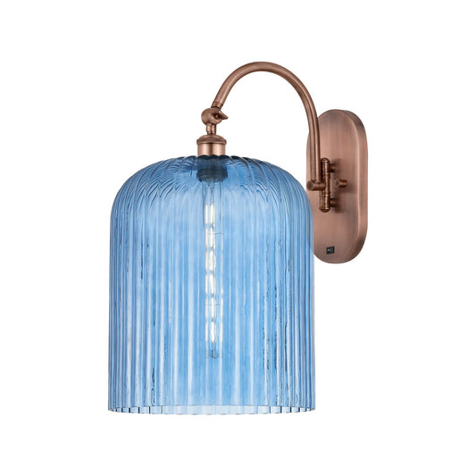 Innovations Bridal Veil 12in 1-Light Wall Sconce | Industrial Antique Copper and Princess Blue Glass | Living Room & Dining | Model 918-1W-AC-G559-12BL