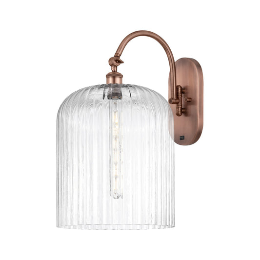 Innovations Bridal Veil 12in 1-Light Wall Sconce | Industrial Antique Copper Steel and Clear Ribbed Glass | Hallway & Bathroom | Model 918-1W-AC-G559-12CL