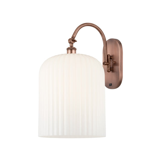 Innovations Bridal Veil 12in 1-Light Wall Sconce | Industrial Antique Copper Steel and Gloss White Ribbed Glass | Hallway & | Model 918-1W-AC-G559-12GWH
