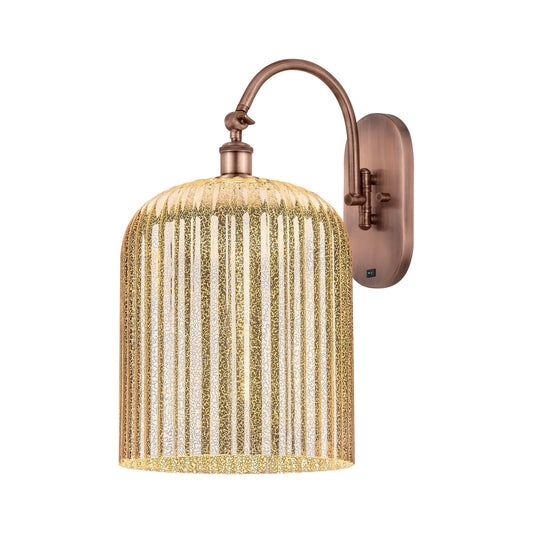 Innovations Bridal Veil 12in 1-Light Wall Sconce | Industrial Antique Copper Steel and Mercury Ribbed Glass | Hallway & | Model 918-1W-AC-G559-12ME