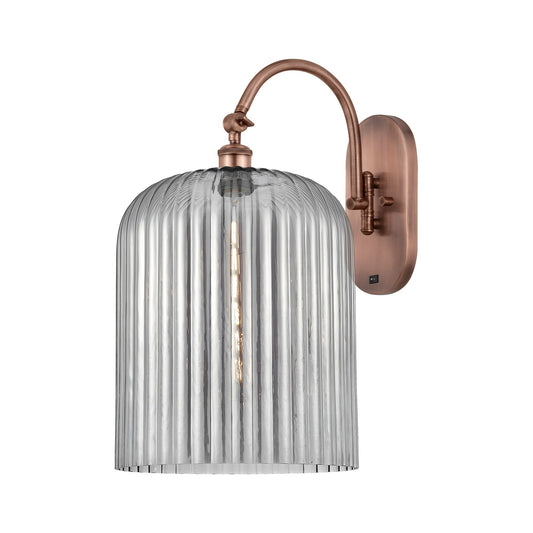 Innovations Bridal Veil 12in 1-Light Wall Sconce | Industrial Antique Copper Steel and Light Smoke Ribbed Glass | Bathroom & | Model 918-1W-AC-G559-12SM