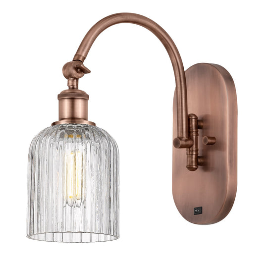 Innovations Bridal Veil 5in 1-Light Wall Sconce | Industrial Antique Copper Steel and Clear Ribbed Glass | Bathroom & Hallway | Model 918-1W-AC-G559-5CL