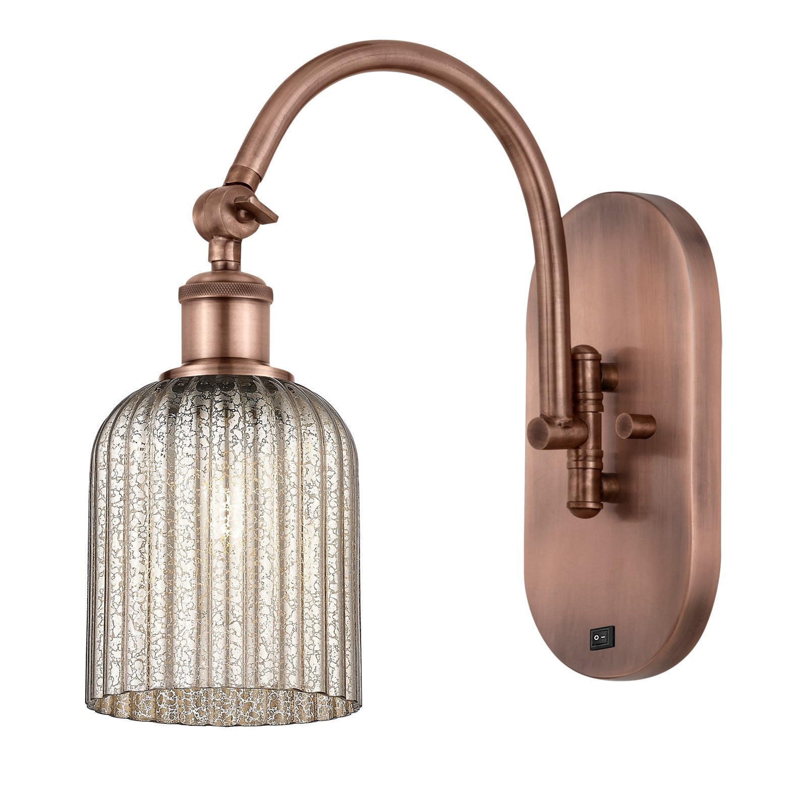 Innovations Bridal Veil 5in 1-Light Wall Sconce | Industrial Antique Copper and Mercury Ribbed Glass | Bedroom & Hallway Accent | Model 918-1W-AC-G559-5ME