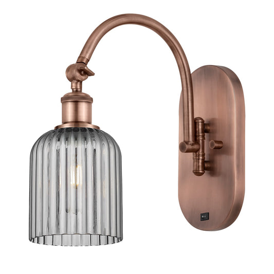 Innovations Bridal Veil 5in 1-Light Wall Sconce | Industrial Antique Copper and Light Smoke Ribbed Glass | Bedroom & Hallway | Model 918-1W-AC-G559-5SM