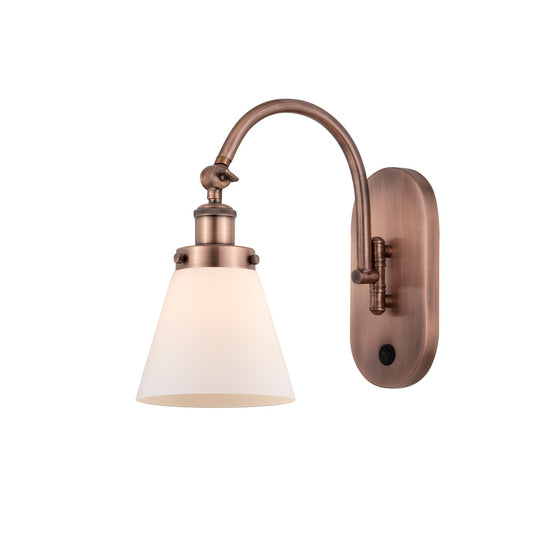 Innovations Cone 6.25in 1-Light Swing Arm Wall Sconce | Industrial Antique Copper Steel and Matte White Frosted Glass | Bedroom & | Model 918-1W-AC-G61