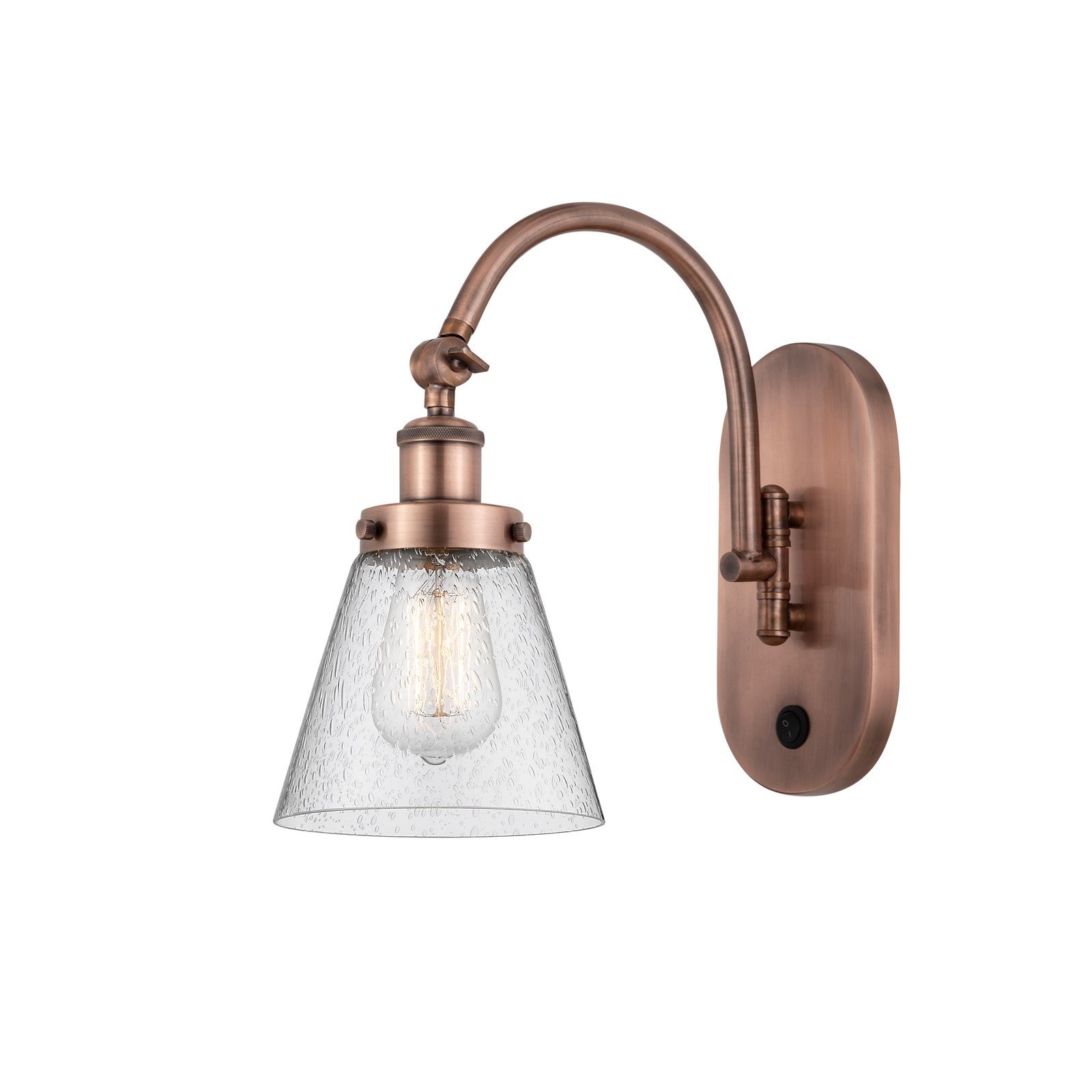 Innovations Cone 1-Light Swing Arm Wall Sconce | Industrial Antique Copper Steel and Seedy Glass | Bedroom & Living Room Reading | Model 918-1W-AC-G64-LED