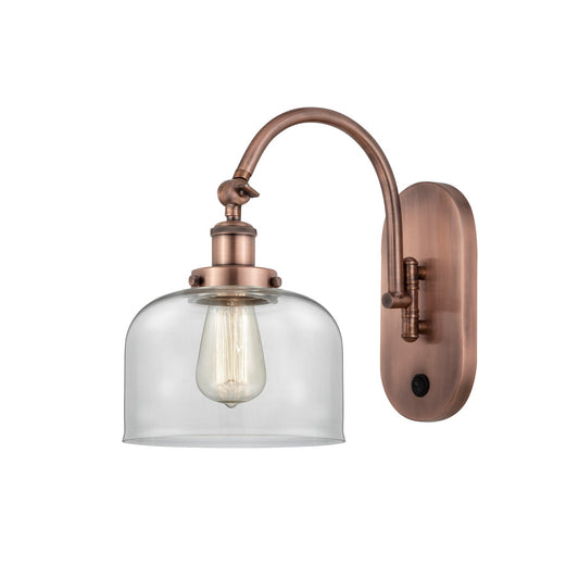 Innovations Bell 8in 1-Light Swing Arm Lamp | Industrial Antique Copper Steel and Clear Glass | Bedroom & Living Room Reading | Model 918-1W-AC-G72-LED