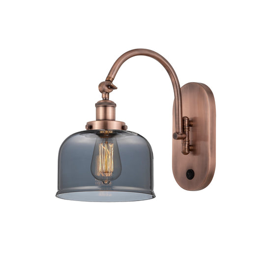 Innovations Bell 8in 1-Light Swing Arm Lamp | Industrial Antique Copper Steel and Light Smoke Glass | Bedroom & Living Room Reading | Model 918-1W-AC-G73