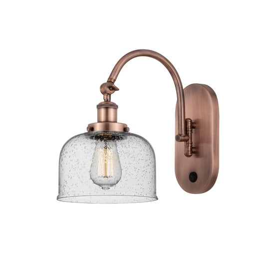 Innovations Bell 8in 1-Light Swing Arm Lamp | Industrial Farmhouse Antique Copper and Seedy Glass | Bedroom & Living Room Reading | Model 918-1W-AC-G74