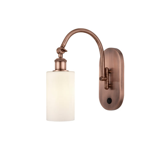 Innovations Clymer 4in 1-Light Wall Sconce | Industrial Antique Copper Steel and Matte White Glass | Bedroom & Hallway Accent Light | Model 918-1W-AC-G801