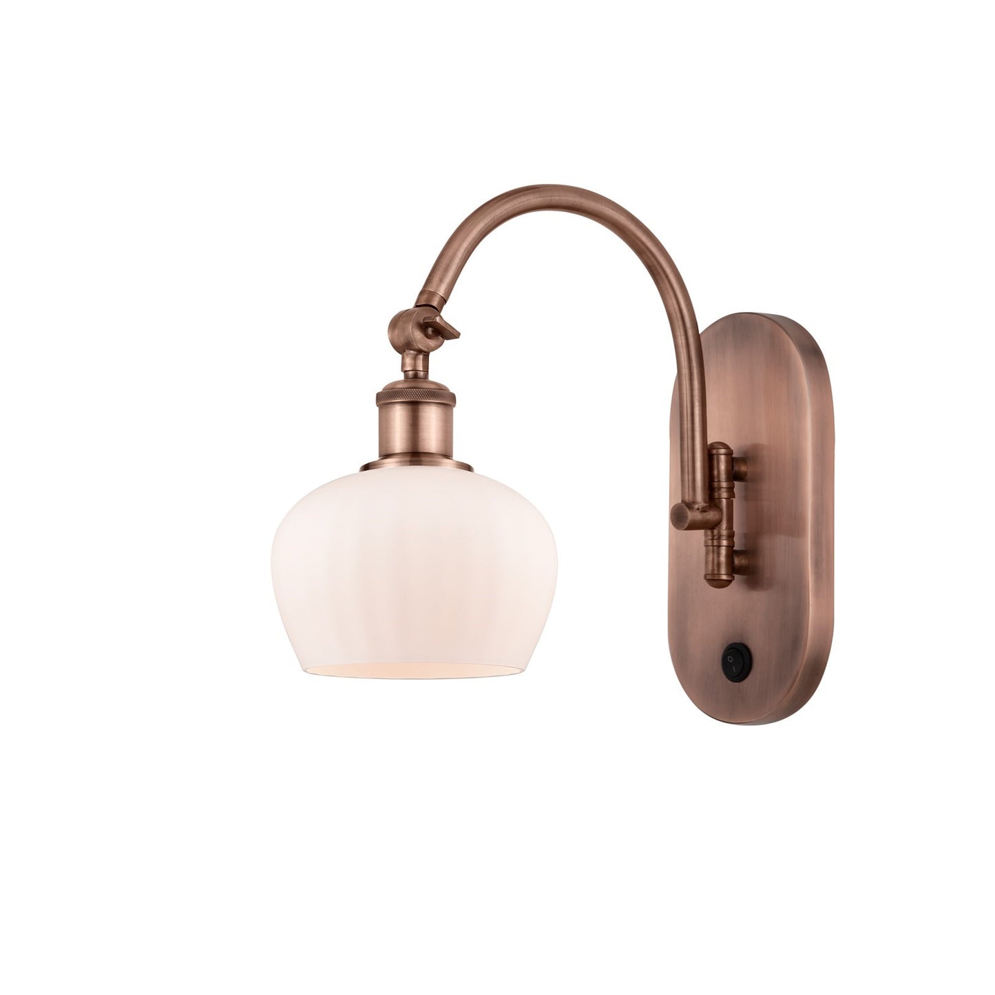 Innovations Fenton 1-Light Wall Sconce | Industrial Antique Copper Steel and Matte White Ribbed Glass | Bedroom & Hallway Accent | Model 918-1W-AC-G91