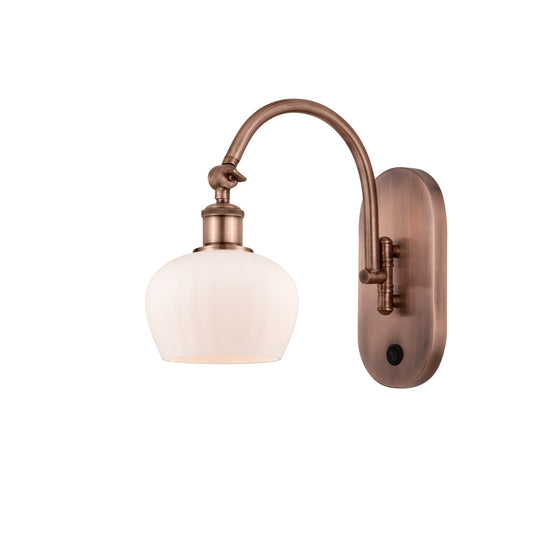 Innovations Fenton 1-Light Wall Sconce | Industrial Antique Copper Steel and Matte White Ribbed Glass | Bedroom & Hallway Accent | Model 918-1W-AC-G91