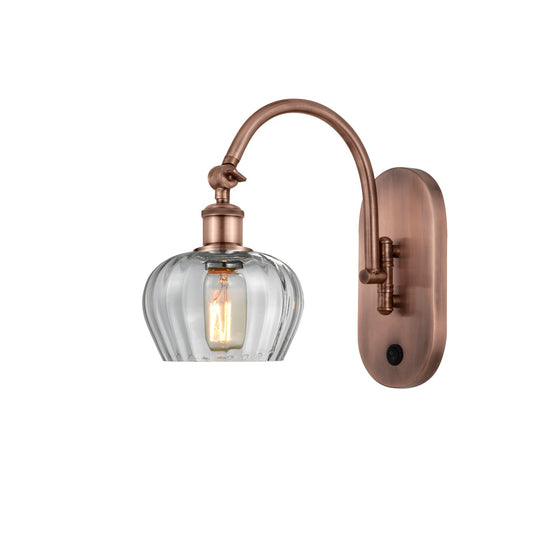 Innovations Fenton 1-Light Wall Sconce | Industrial Antique Copper Steel and Clear Ribbed Glass | Bedroom & Hallway Accent | Model 918-1W-AC-G92